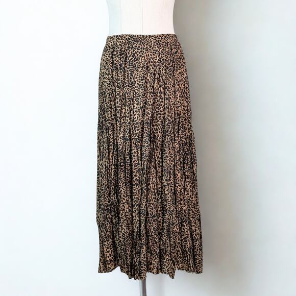Vintage J.R.T Newport News Leopard Print Silk Midi Skirt Pleated Large 90s - Picture 1 of 5